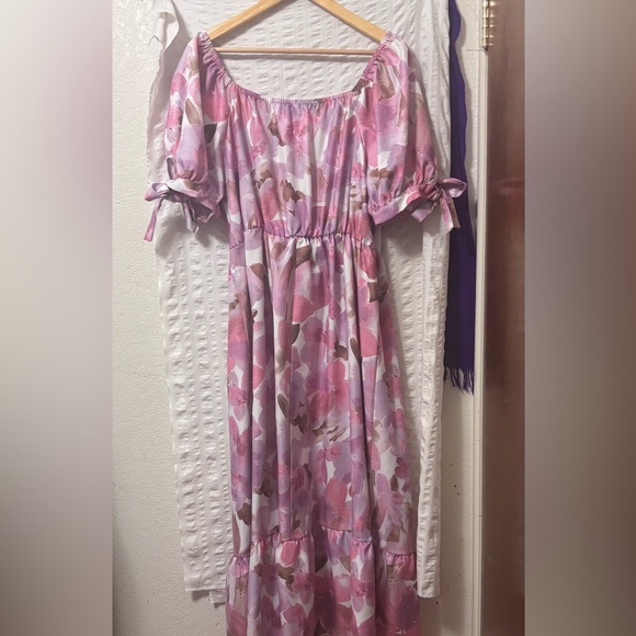Floral Off-Shoulder Pink Dress - Picture 12 of 15